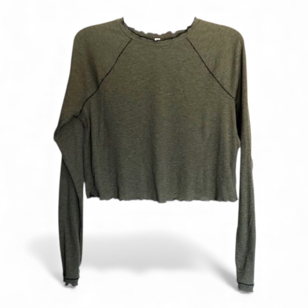FP Movement by Free People Olive Green Long Sleeve Crop Top Size L